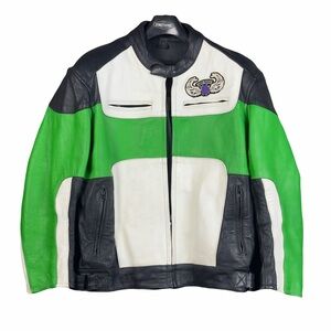 Joe Rocket Green, White, and Black Leather Jacket Vintage ladyrider Kawasaki
